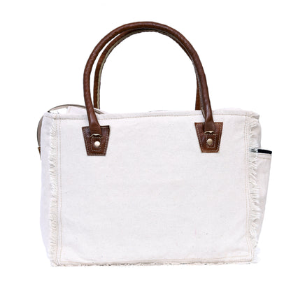 Upcycled Canvas Leather Tote Bag White