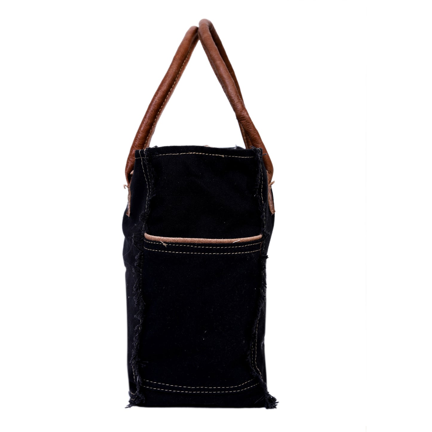 Upcycled Canvas Leather Tote Bag Black