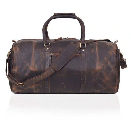 JOHN LEATHER DUFFEL BAG FOR MEN - VINTAGE BROWN