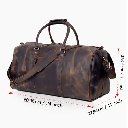 RUSTIC LEATHER DUFFEL BAG - VINTAGE BROWN