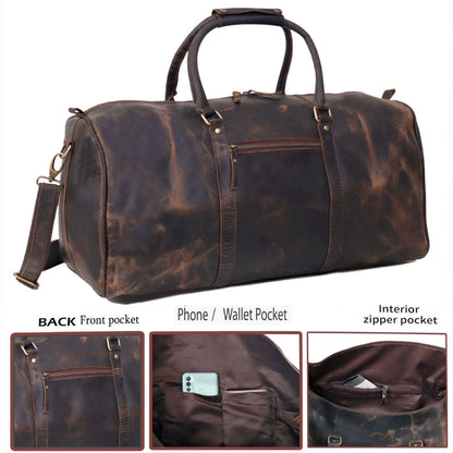JOHN LEATHER DUFFEL BAG FOR MEN - VINTAGE BROWN