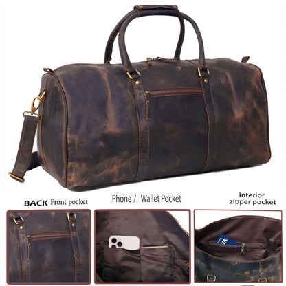 JOHN LEATHER DUFFEL BAG FOR MEN - VINTAGE BROWN