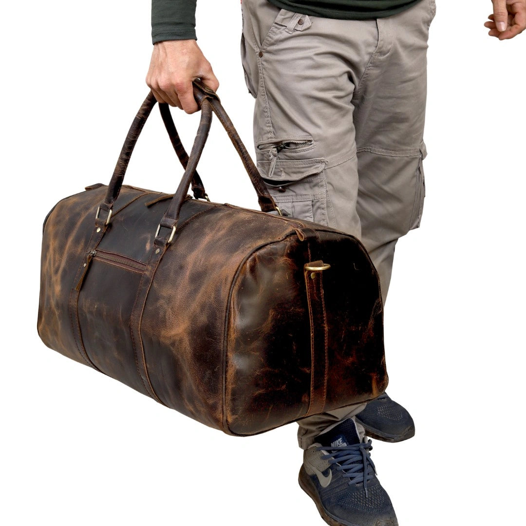 JOHN LEATHER DUFFEL BAG FOR MEN - VINTAGE BROWN