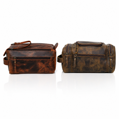 Unisex Leather Toiletry & Dopp Kit Organizer Combo
