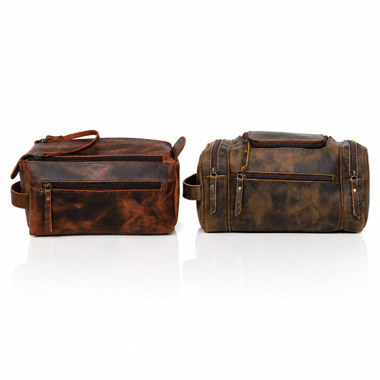 Unisex Leather Toiletry & Dopp Kit Organizer Combo