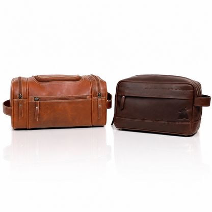 Brown Leather Toiletry & Dopp Kit Combo for Men & Women