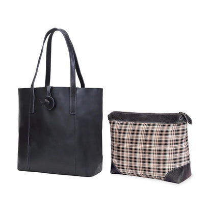 DENVER LEATHER TOTE BAG - BLACK
