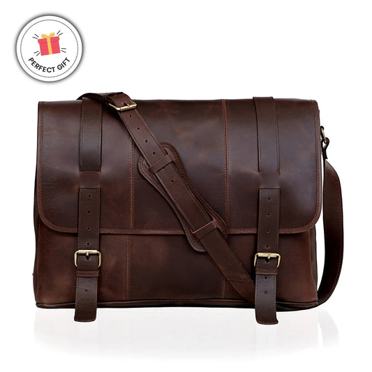 LUXE VOYAGER LEATHER MESSENGER - BROWN