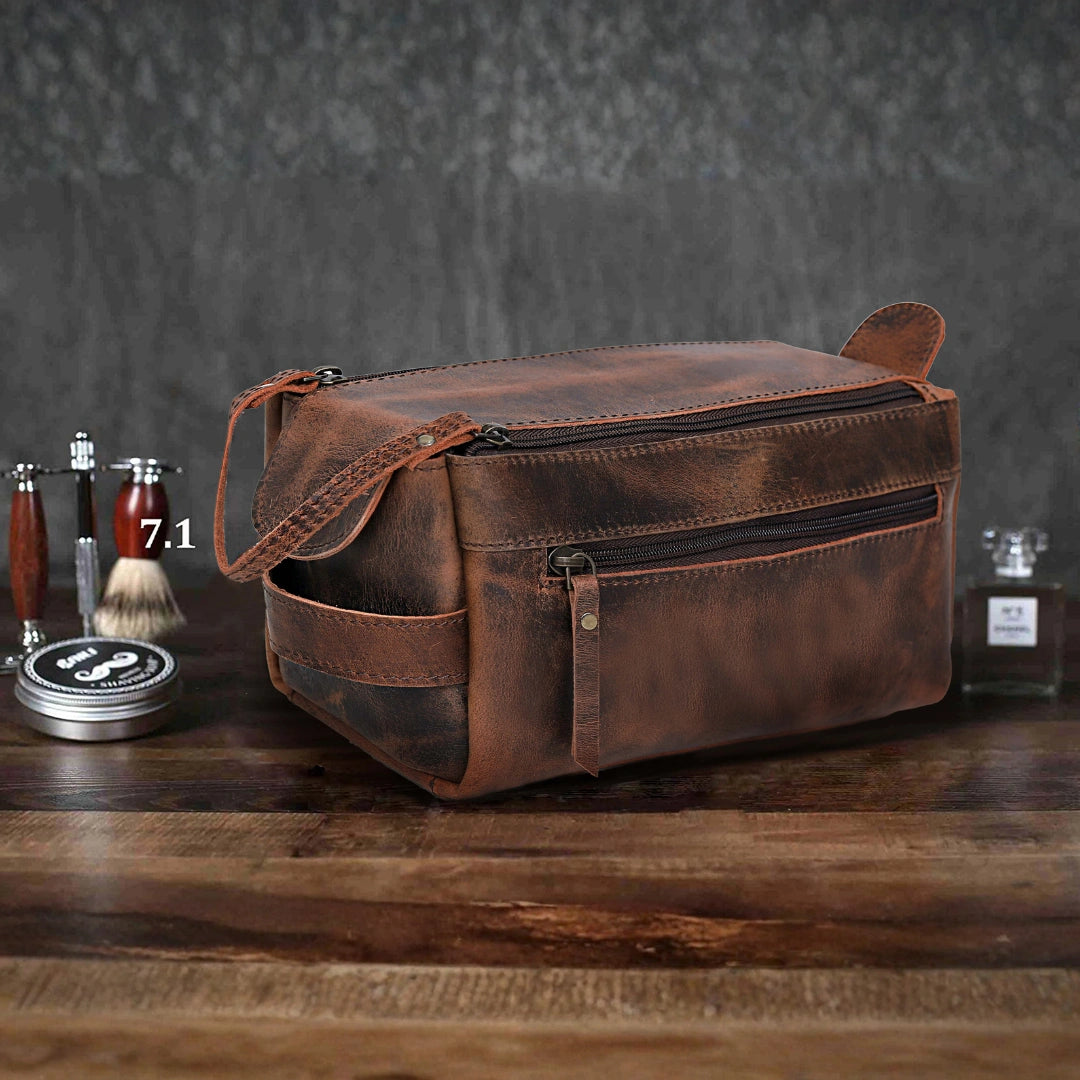 Wheely Leather Duffel Bag With Wheels + Free Leather Toiletry Bag