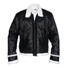 Black Shearling Lined Leather Bomber Jacket Coat for Women