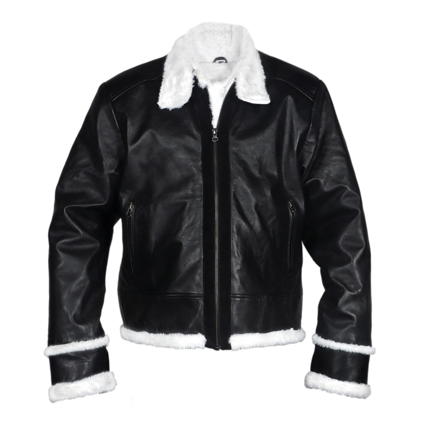 The Maverick: Black Shearling Leather Bomber Jacket