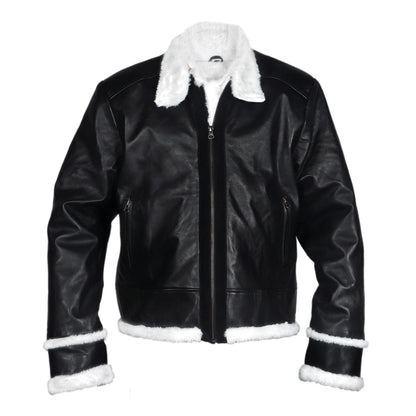 The Maverick: Black Shearling Leather Bomber Jacket