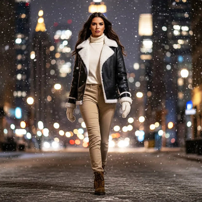 The Maverick: Black Shearling Leather Bomber Jacket