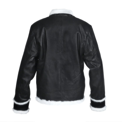 The Maverick: Black Shearling Leather Bomber Jacket