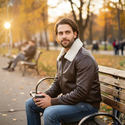 Men's Brown Leather Bomber Jacket - Riding Jacket
