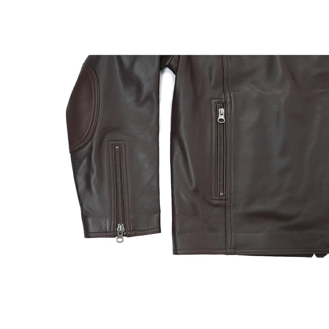 Men's Brown Leather Bomber Jacket - Riding Jacket