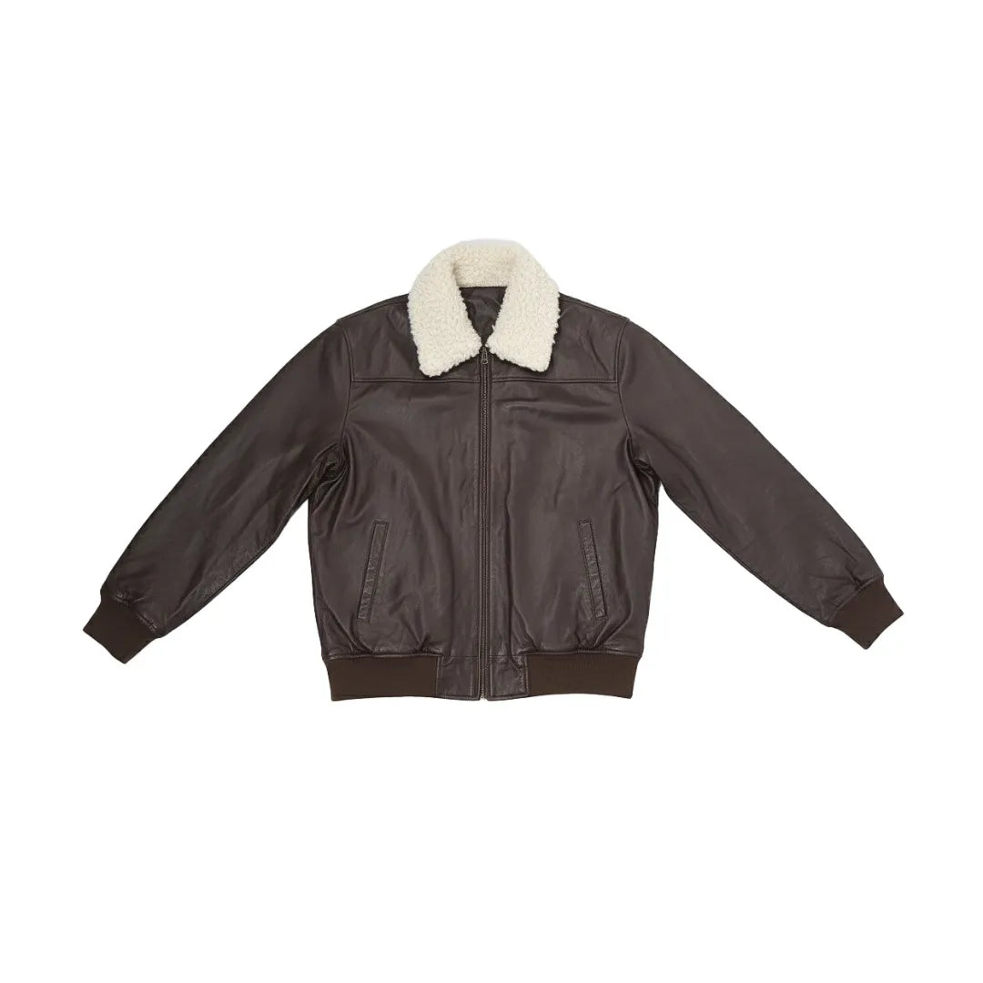 Men's Brown Leather Bomber Jacket - Riding Jacket