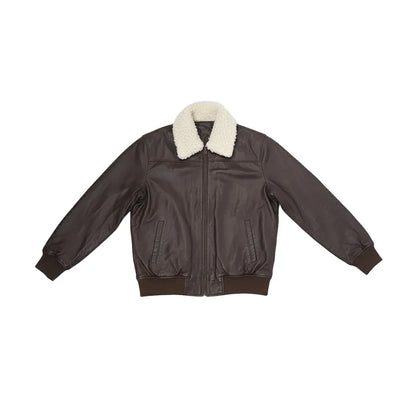 Men's Brown Leather Bomber Jacket - Riding Jacket