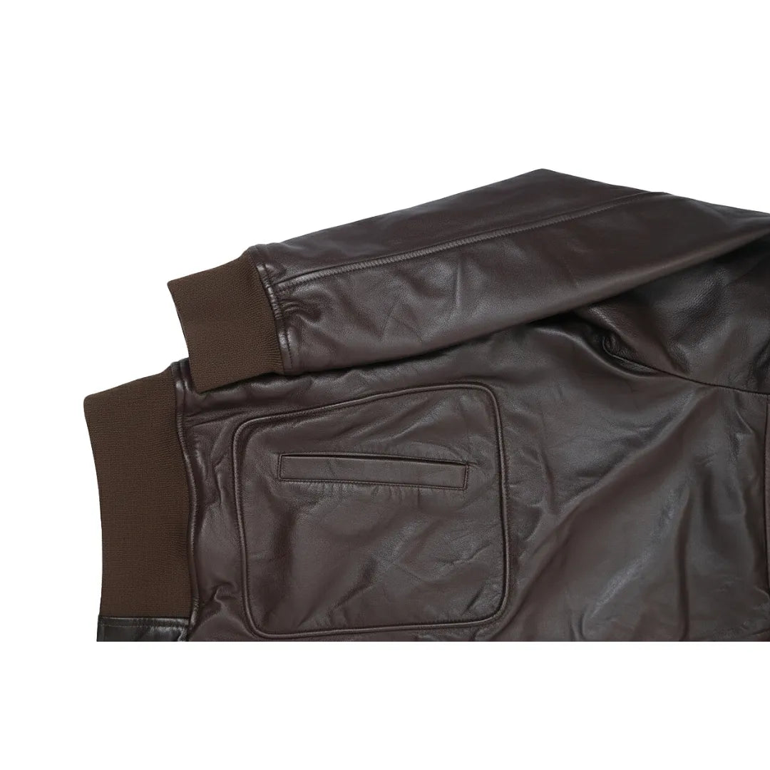 Men's Brown Leather Bomber Jacket - Riding Jacket