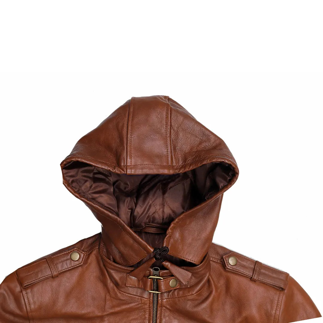 Vintage Retro Lederjacke Herren Lederjacke-Herbst Winter Vintage Motorrad Bikerjacke mit Abnehmbarer Kapuze