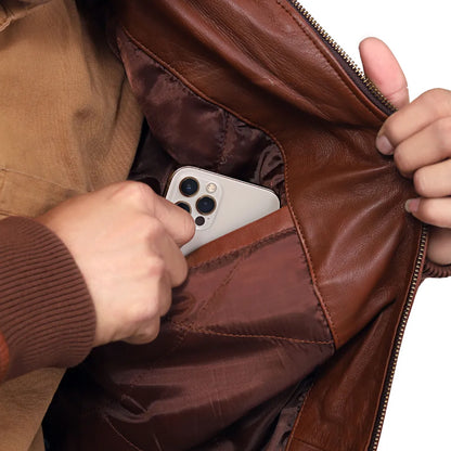 Vintage Retro Lederjacke Herren Lederjacke-Herbst Winter Vintage Motorrad Bikerjacke mit Abnehmbarer Kapuze