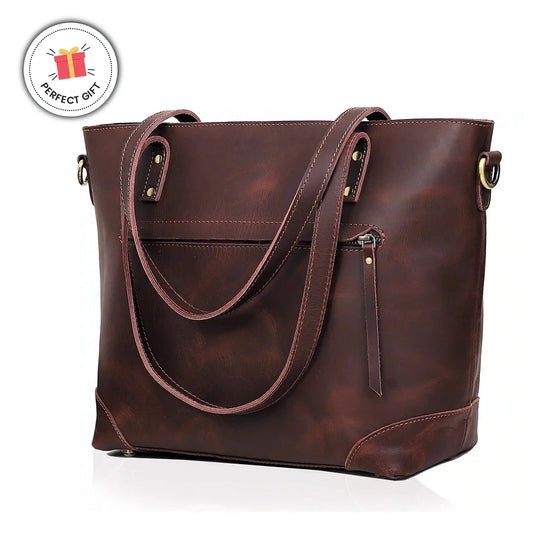 PORTLAND BUFFALO LEATHER TOTE BAG - BROWN