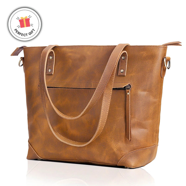 Portland Buffalo Leather Tote Bag - Tan