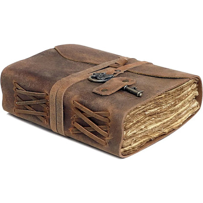 Platte Antique Handmade Leather Bound journal with deckle edge paper