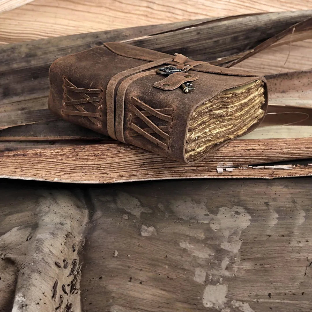 Platte Antique Handmade Leather Bound journal with deckle edge paper