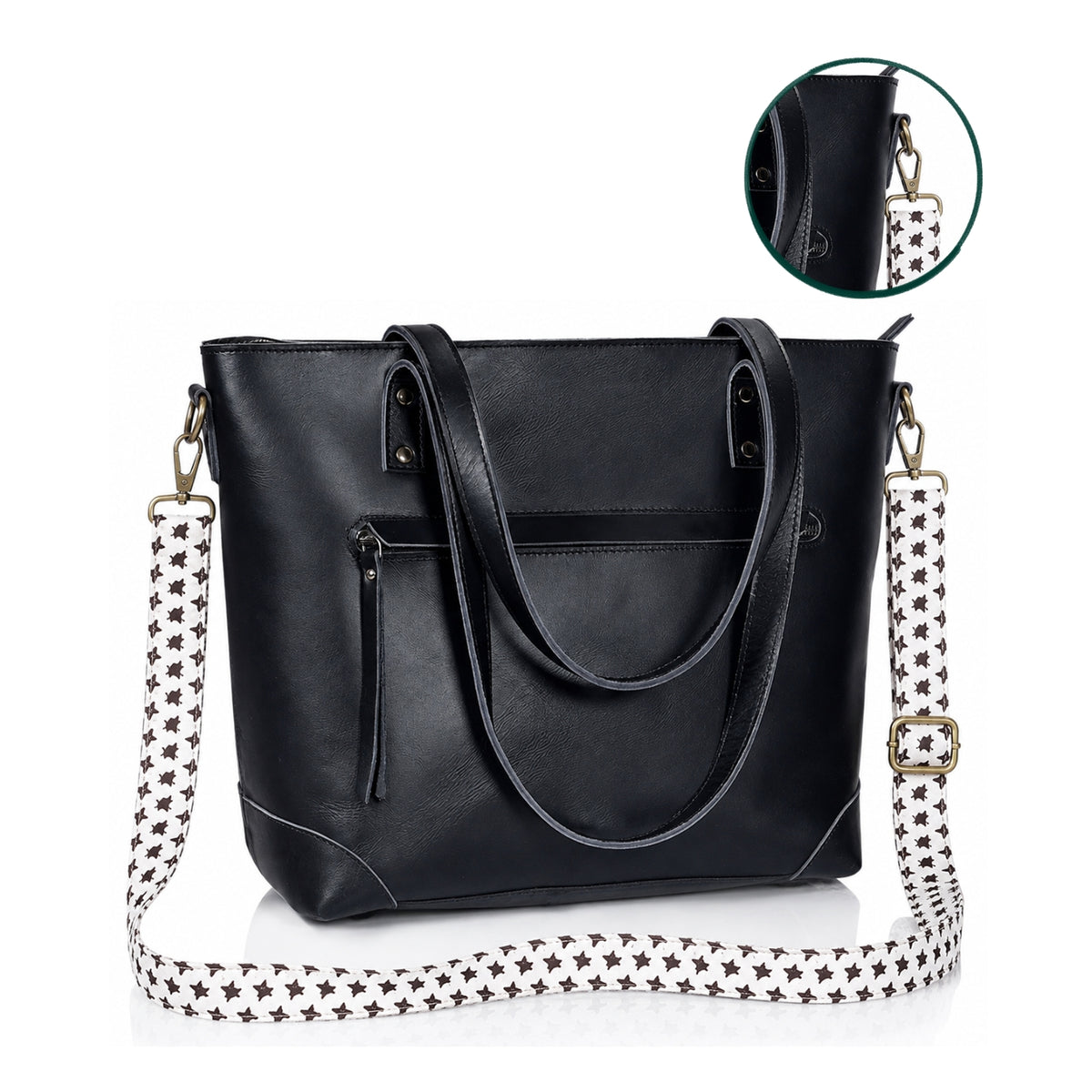 Portland Buffalo Leather Tote Bag Combo - Black