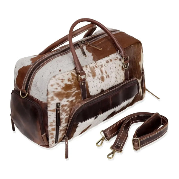 Premium Cowhide Leather Duffle Bag - Unisex Travel Weekender Bag