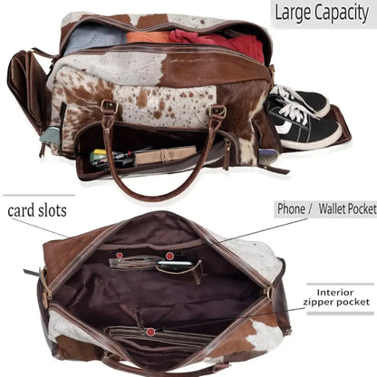 Premium Cowhide Leather Duffle Bag | Unisex Travel Weekender Bag