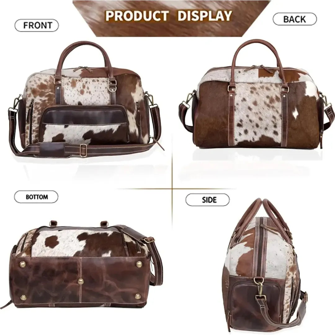 Premium Cowhide Leather Duffle Bag | Unisex Travel Weekender Bag