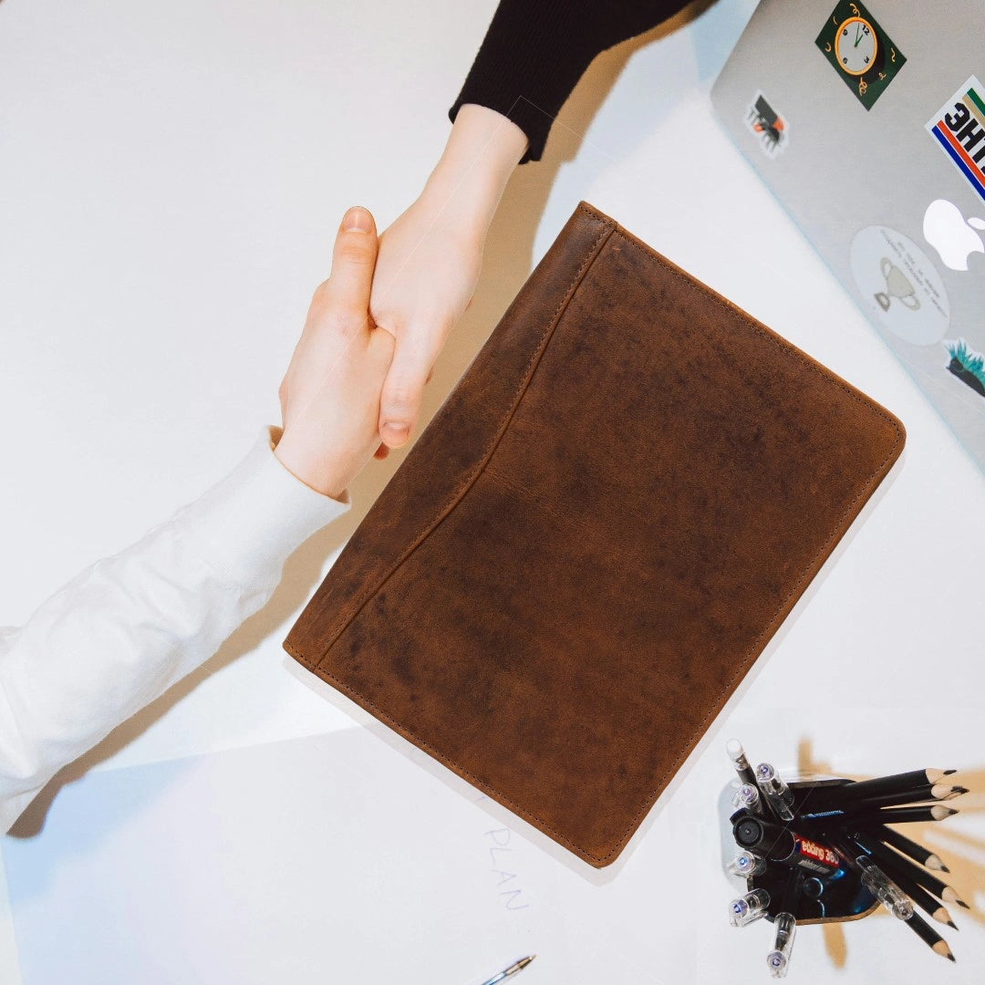 Premium Full-Grain Leather Padfolio with Pockets
