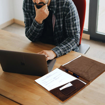 Premium Full-Grain Leather Padfolio with Pockets