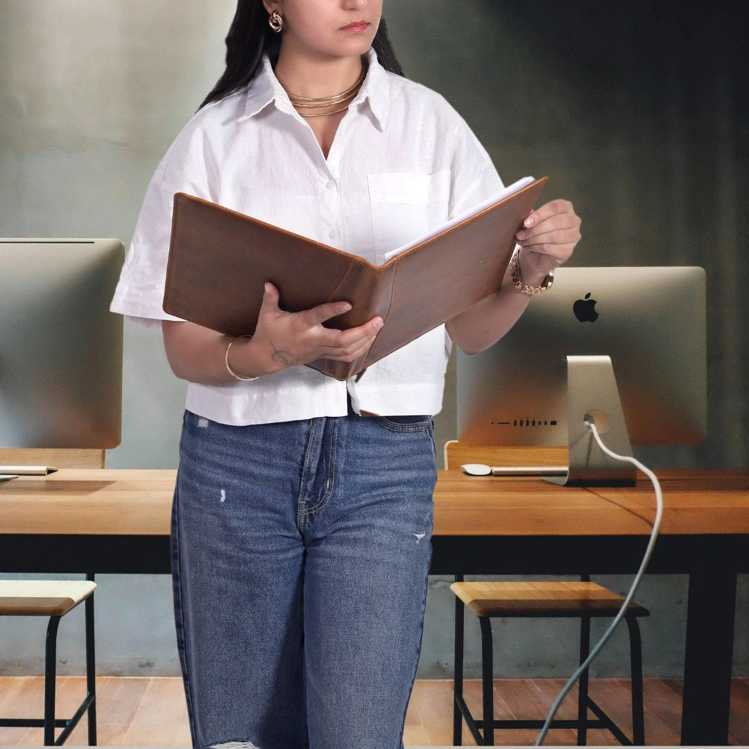 Premium Full-Grain Leather Padfolio with Pockets