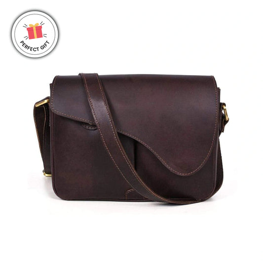 RHEA LEATHER CROSSBODY BAG - DARK BROWN