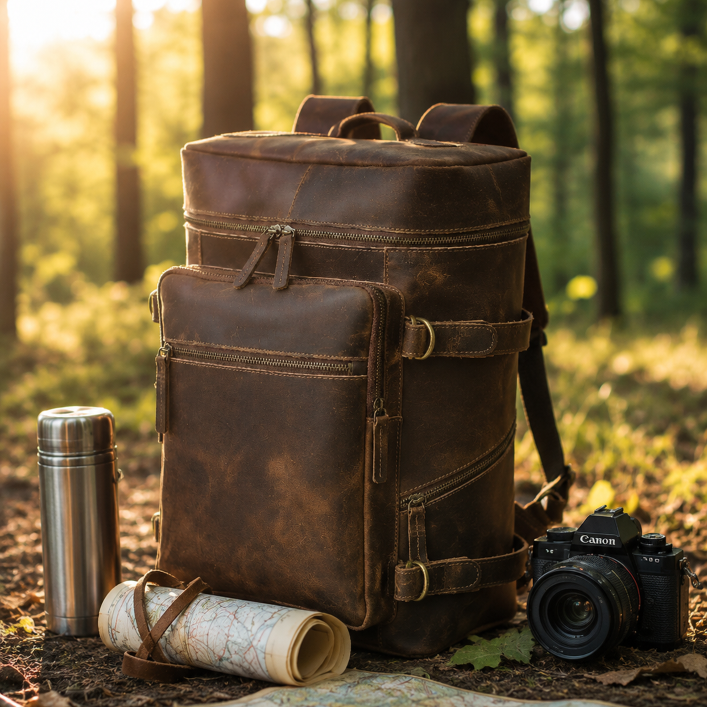 Retro Buffalo Leather Laptop Travel Backpack for Men