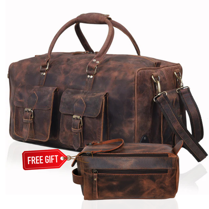 Wheely Leather Duffel Bag With Wheels + Free Leather Toiletry Bag