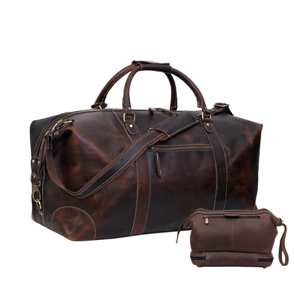 Ensemble sac polochon Denali en cuir marron
