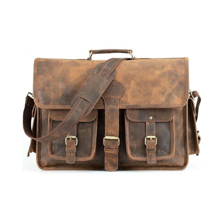 Messenger-Laptoptasche aus Büffelleder im Vintage-Stil