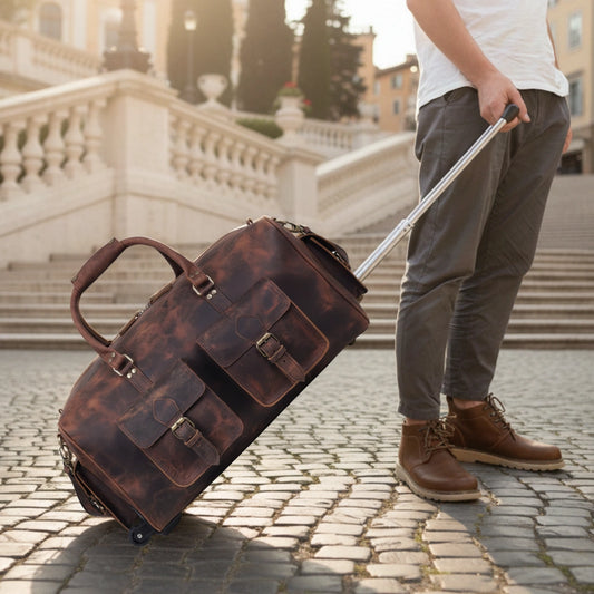WHEELY LEATHER DUFFLE BAG