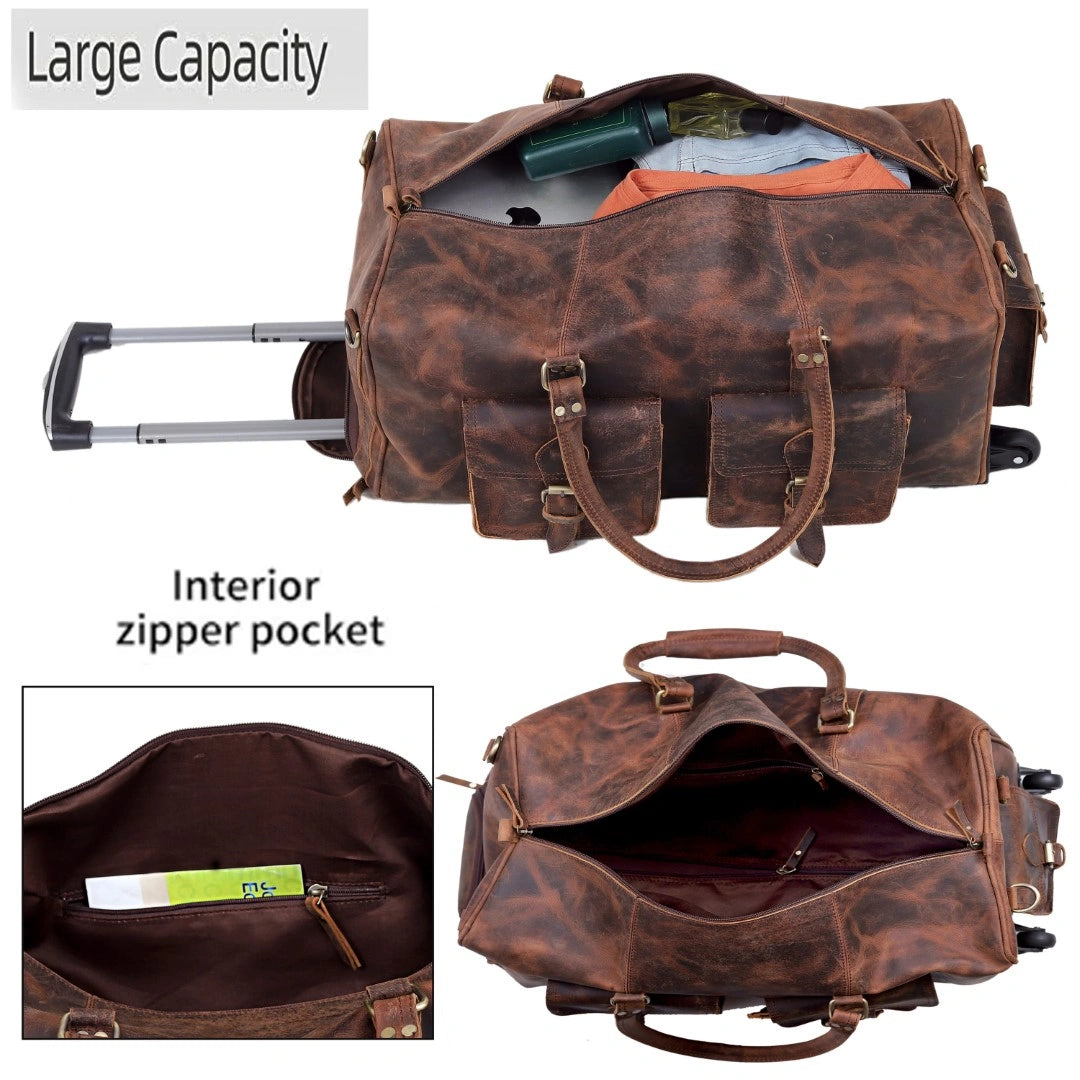Wheely Leather Duffel Bag With Wheels + Free Leather Toiletry Bag