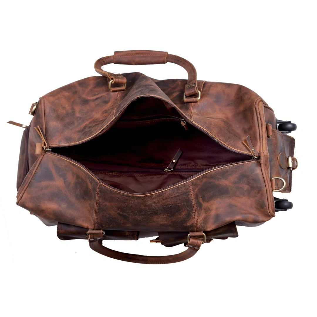 Wheely Leather Duffel Bag With Wheels + Free Leather Toiletry Bag