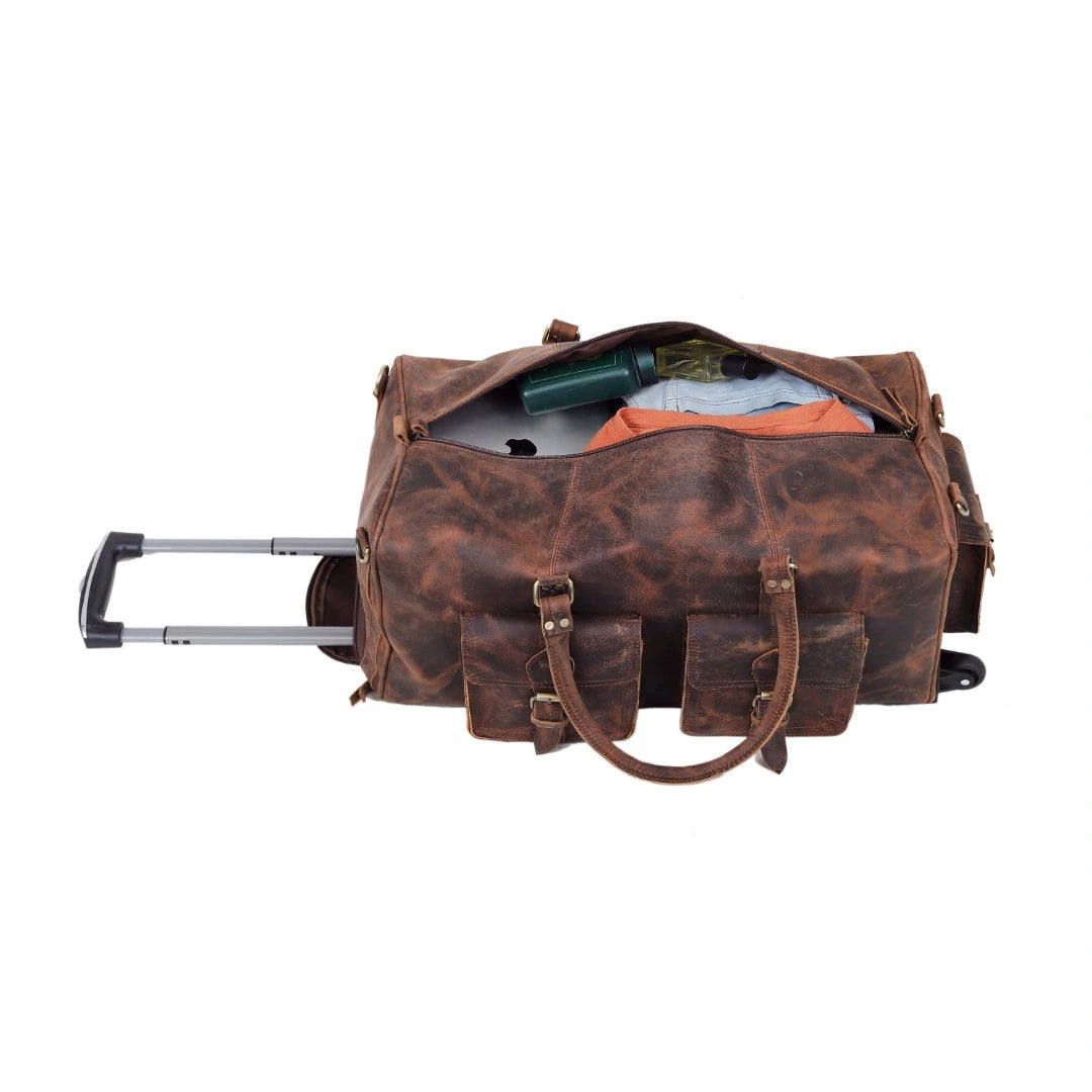 Wheely Leather Duffel Bag With Wheels + Free Leather Toiletry Bag