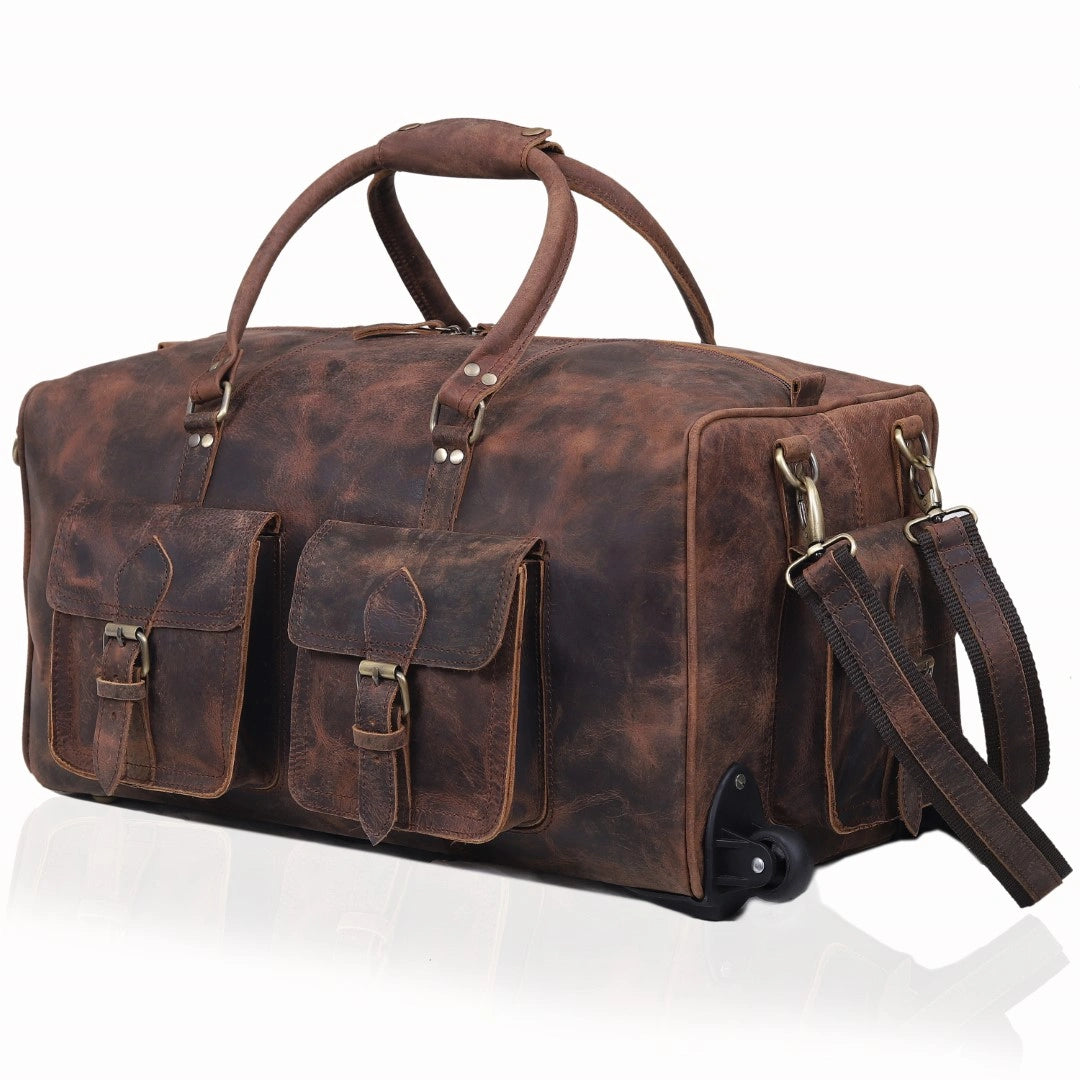 duffel bag travel wheels Rolling Wide Mouth Premium Leather - Tan - In-line with telescoping trolley handle bearing wheels deliver a smooth roll High Sierra Pathsetter Large Wheeled