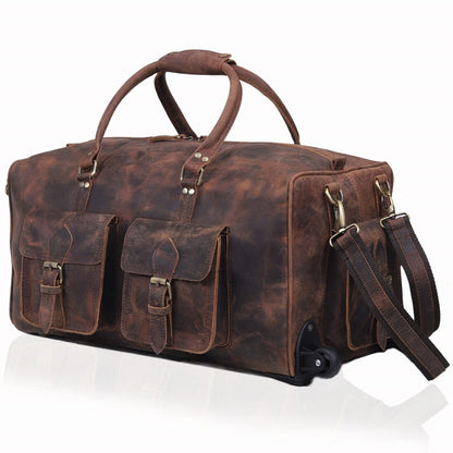 Wheely Leather Duffel Bag With Wheels + Free Leather Toiletry Bag