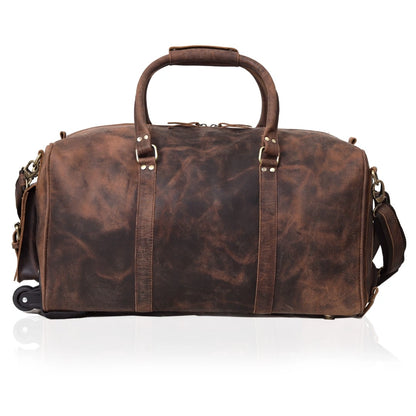 Best Leather Travel Duffle Bag with Wheels for Men | Full Grain Leather Weekender Bag