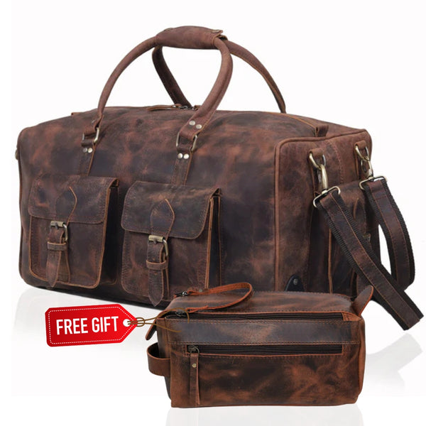 Ensemble sac polochon à roulettes et sac en cuir Camper