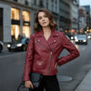 Women's Leather Motorcycle Riding Jacket - Cherry Red